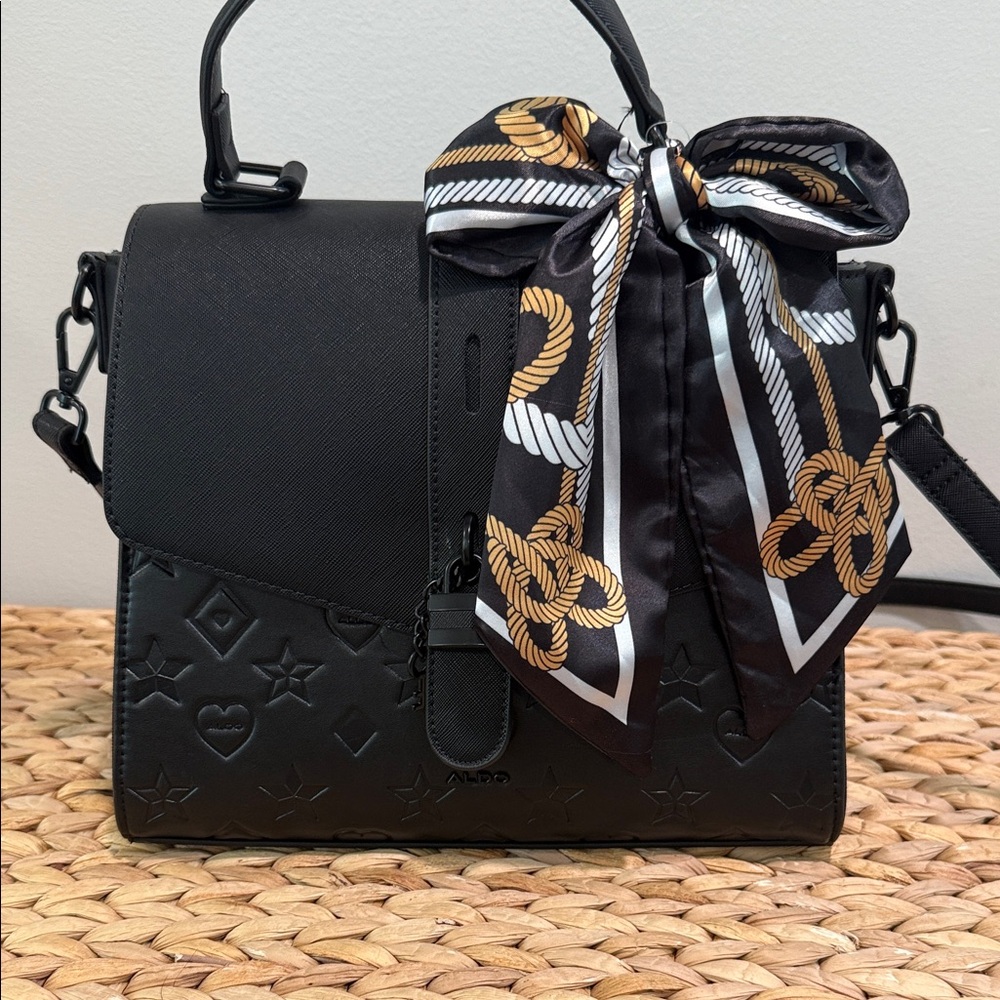 Aldo Black Crossbody Bag with Scarf Detail